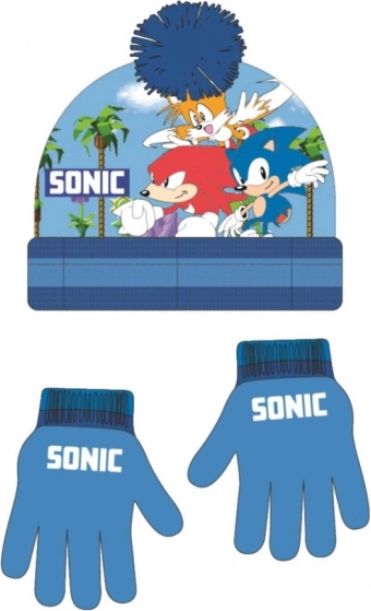 Sonic kék sapka és kesztyű szett