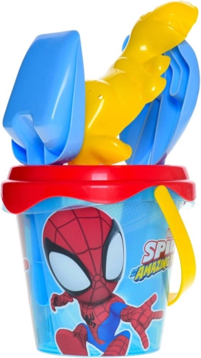 Spider-Man homokozó szett átlátszó vödörrel, szitával és szerszámokkal