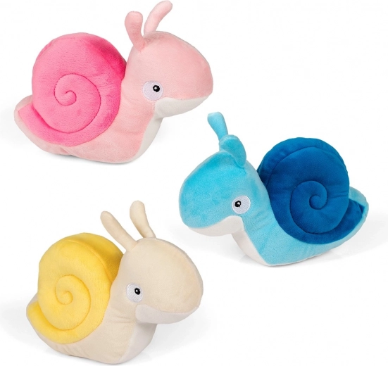 Plüss csiga 20 cm – kék, rózsaszín és sárga‑fehér