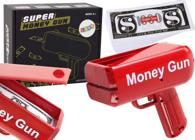 Pénzspriccelő Money Gun – piros bankjegy-szóró partykütyü