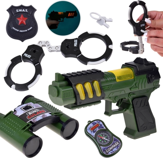 Kis SWAT rendőr szett fény- és hanghatásos pisztollyal, távcsővel és bilincsel