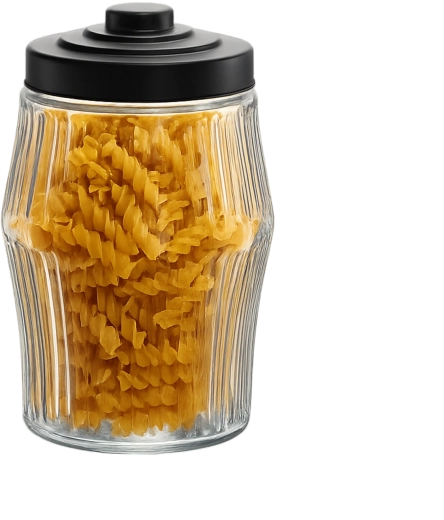 2,8 l-es üvegedény csíkos mintával és fém fedővel