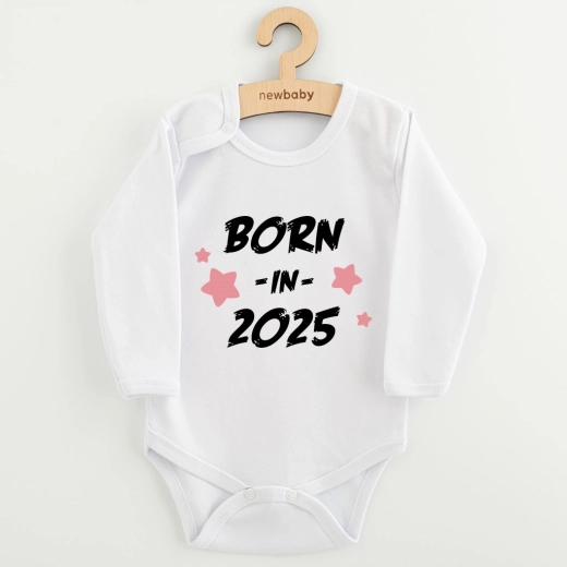 Újszülött body nyomattal new baby born in 2025, rózsaszín, 56-os méret (0–3 hónap)