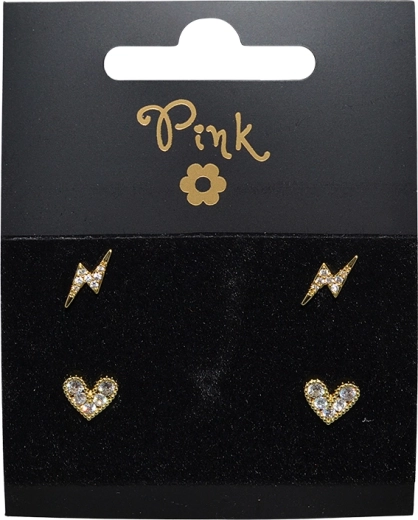 Aranyozott fülbevaló szett szívvel és villámmal, 4 db