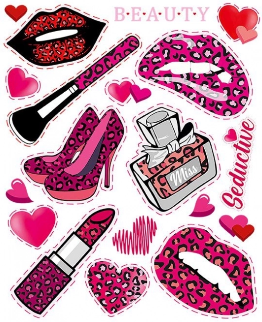 Nagy lap gyermek vasalható matricák rózsaszín színben