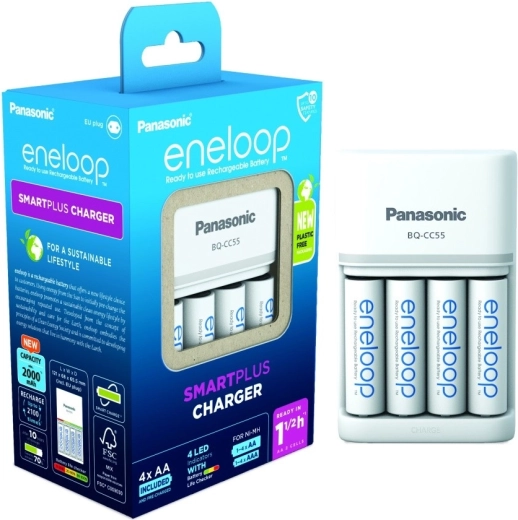 Eneloop töltő Smart and Quick BQCC55 + 4x AA akkumulátor