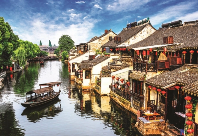 Puzzle Ősi városka Xitang 2000 darabbal