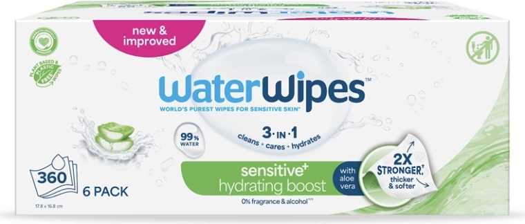 WaterWipes hidratáló nedves törlőkendők aloe verával 3 az 1-ben 6×60 db (360 db)