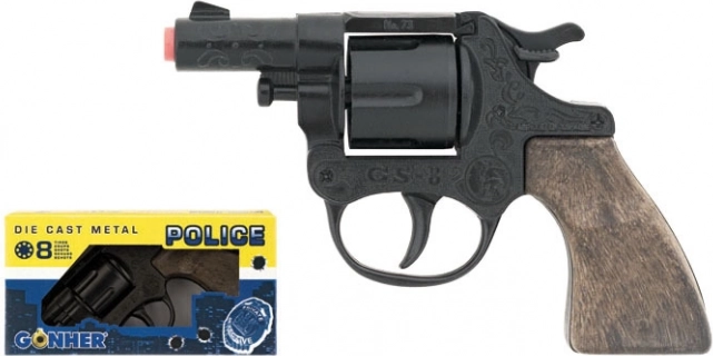 Rendőrségi fém revolver, fekete, 8 lövéses