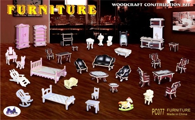 Fa 3D puzzle mini bútor – színes építőkészlet
