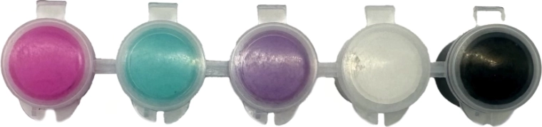 Öt élénk szín praktikus tégelyekben