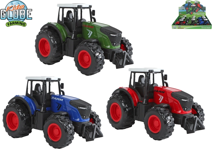 Kids Globe Farming fém traktor hátrahúzós (pull-back) mechanizmussal 12 cm - 1 db
