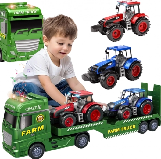 Woopie vontatókamion traktorokkal – fények és hangok, farm 1:12