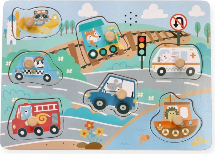 AdamToys fa hangot adó közlekedési eszközös puzzle