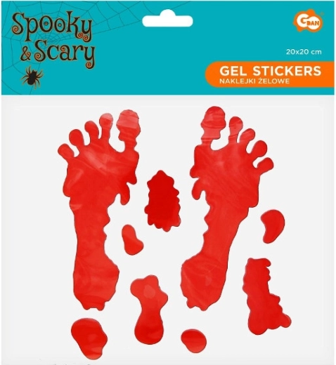 Véres lábnyomok és vérfoltok zselés matricái Halloweenre