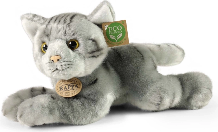 Rappa Eco-Friendly plüssmacska, szürke, fekvő, 30 cm