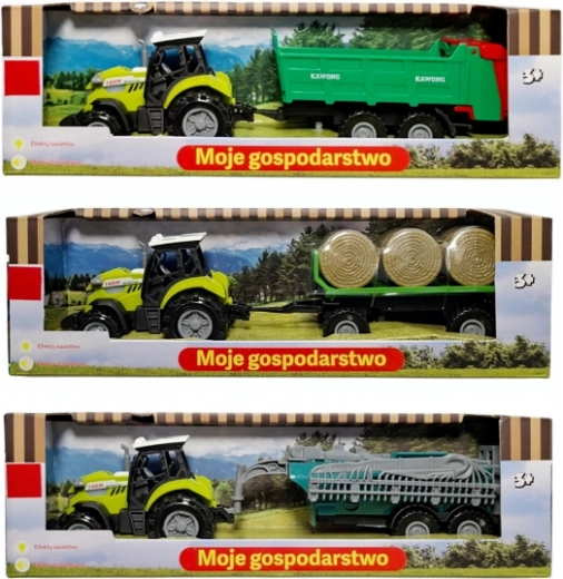 Traktor utánfutóval, fénnyel és hanggal