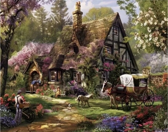 Gyémántfestés – vidéki kunyhó 30 × 40 cm