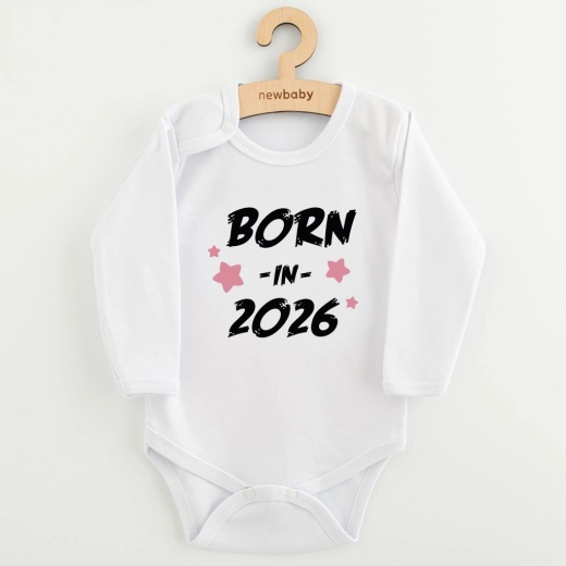 New Baby baba body nyomattal born in 2026 pink, hosszú ujjú, 68-as méret