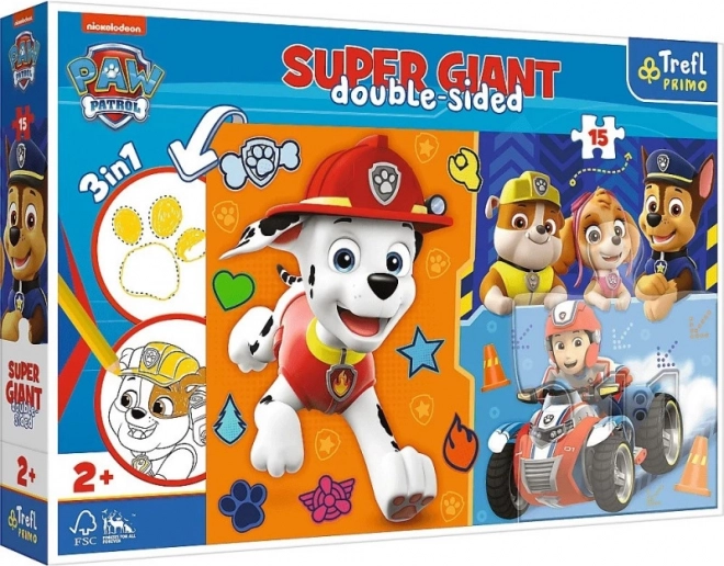 Óriás, kétoldalas PAW PATROL kirakó 15 darabbal, 3 az 1-ben