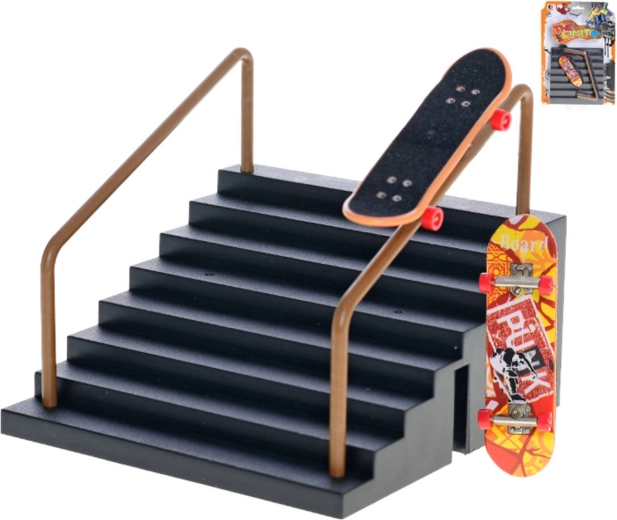 Ujjas gördeszka (fingerboard) játékszett lépcsős rámpával