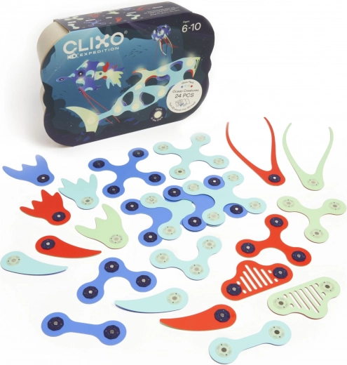 clixo ocean creatures mágneses építőkészlet 24 db, sötétben világító