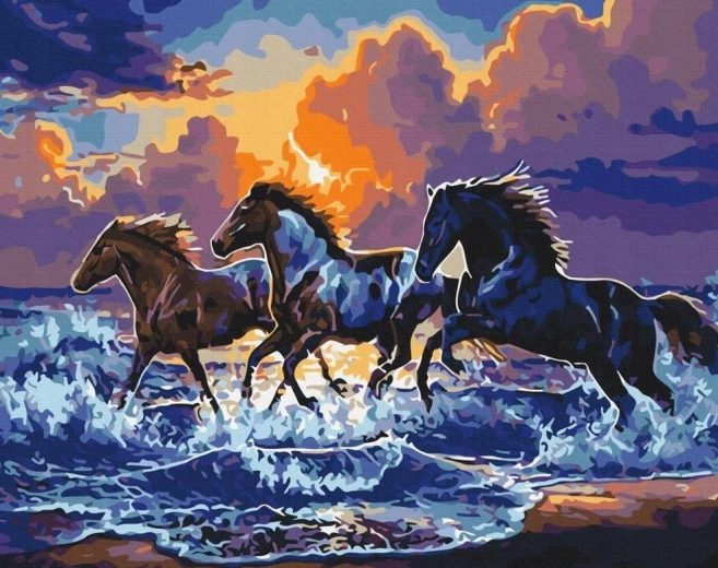 Gyémántfestés – vadlovak a parton 30 × 40 cm