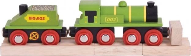 Bigjigs Rail zöld mozdony tartálykocsival és sínekkel