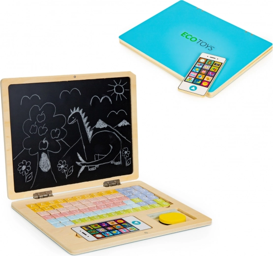 Fa oktatólaptop mágneses táblával és betűkkel ECO TOYS