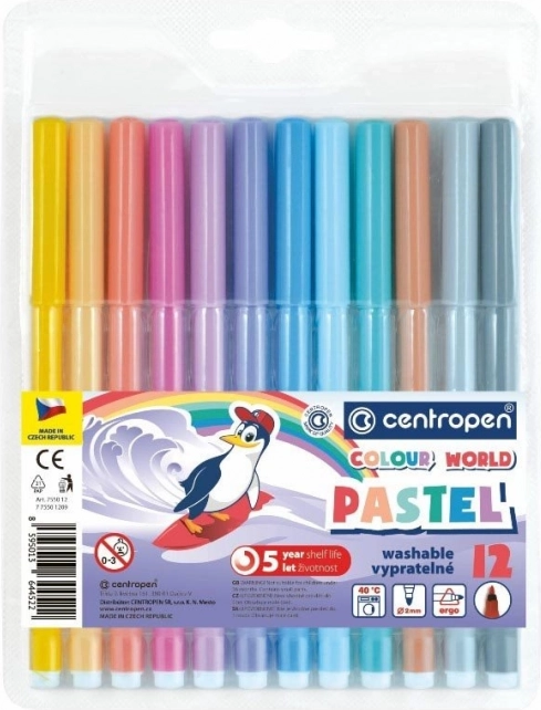CENTROPEN pasztell filctollak, 12 szín – pasztell