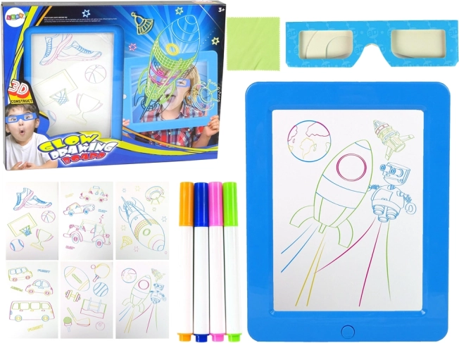 varázslatos megvilágított 3D rajztábla – kék