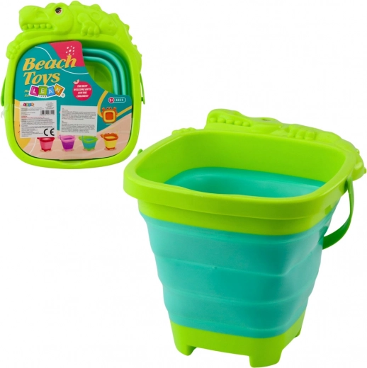 Összecsukható szilikon vödör – krokodil, zöld strand