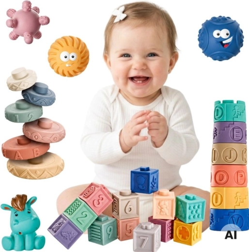 Woopie Baby puha szenzoros kockák és labdák 27 db