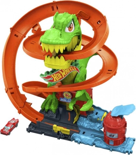 Hot Wheels City csavart pálya T-rexszel a tűzoltóállomáson