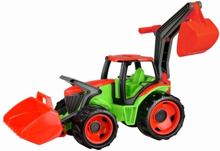 Lena traktor kanállal és markolóval – zöld‑piros