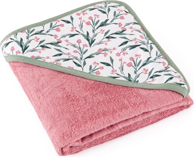 Petite&Mars bambusz kapucnis törölköző Loulou pink meadow 100 × 100 cm