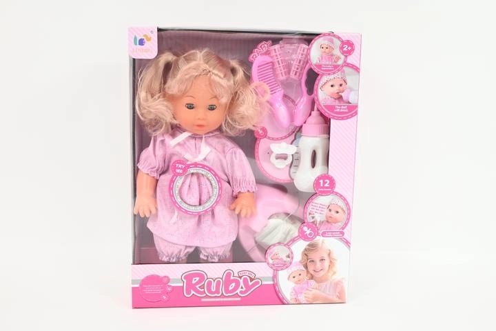 Interaktív Ruby baba 35 cm kiegészítőkkel, iszik és pisil, 12 hanggal