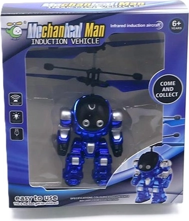 Futurisztikus, aranyszínű repülő robotfigura
