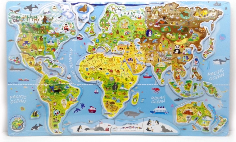 Mágneses puzzle világ térkép - képek és játék 2 az 1-ben