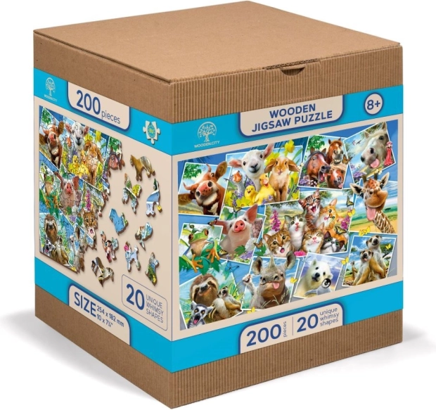 Fa puzzle 2 az 1-ben Állatos képeslap WOODEN CITY, 505 darab