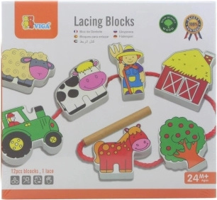VIGA Fa Fűzős Farm Blokkok Montessori