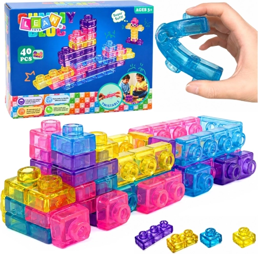 Átlátszó, rugalmas gumis építőkockák – 40 darab