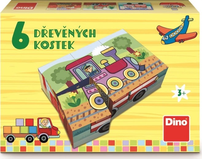 Dino képes fakockák Közlekedési eszközök, 6 kocka