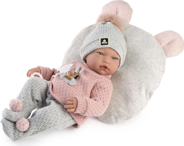 Guca realisztikus baba csecsemő hangokkal, puha textil test 38 cm