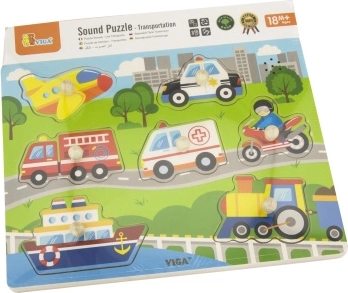 Fából készült hang puzzle, közlekedési eszközök Viga