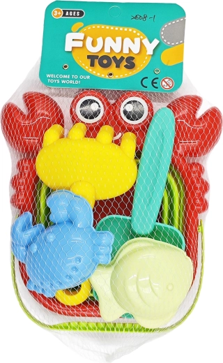 Homokozókészlet rákkal – összecsukható vödör, lapát, gereblye és formák