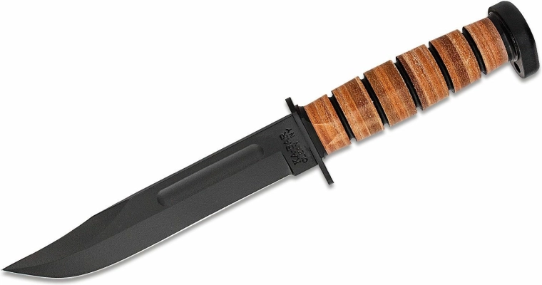 KA-BAR Dog's Head 18 cm-es fekete, többfunkciós kés bőr tokkal