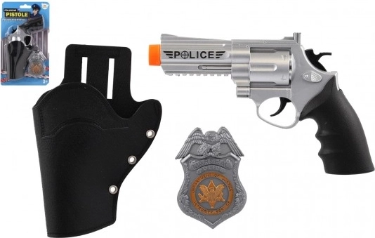 Gyermek rendőrségi készlet: revolver tokkal és jelvénnyel