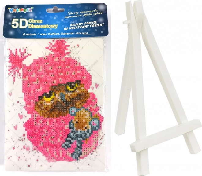 Gyémántfestés rózsaszín bagollyal 15 × 20 cm állvánnyal