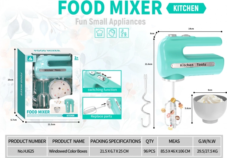 Gyerek mixer forgó habverőkkel és tartozékokkal